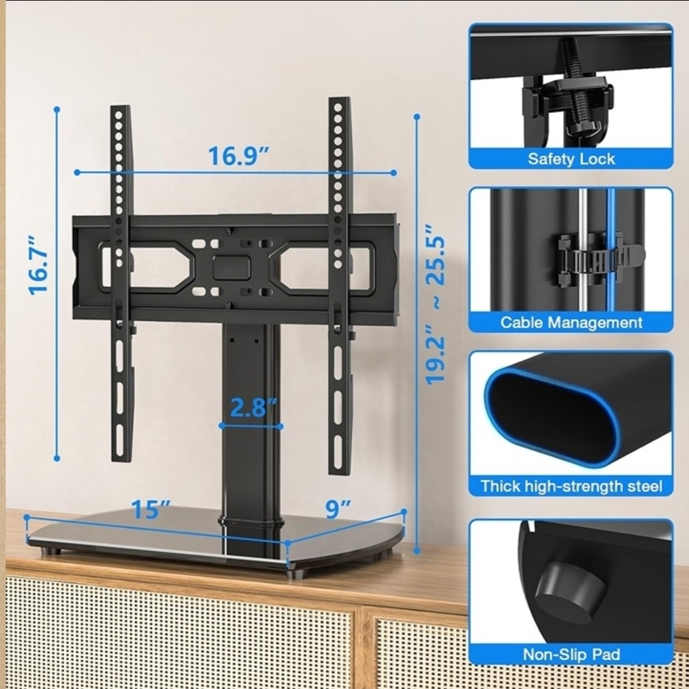 Adjustable Black TV Stand with Safety Lock